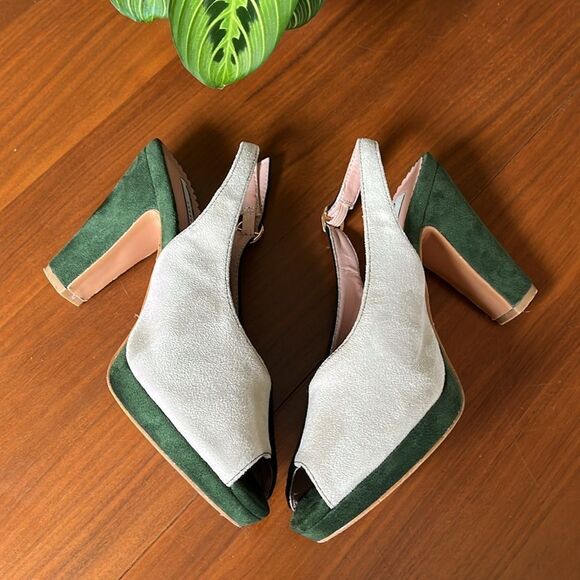 Lulu Hun ModCloth Black, White & Green peep toe Slingback Heels platform size 9 - Picture 4 of 10